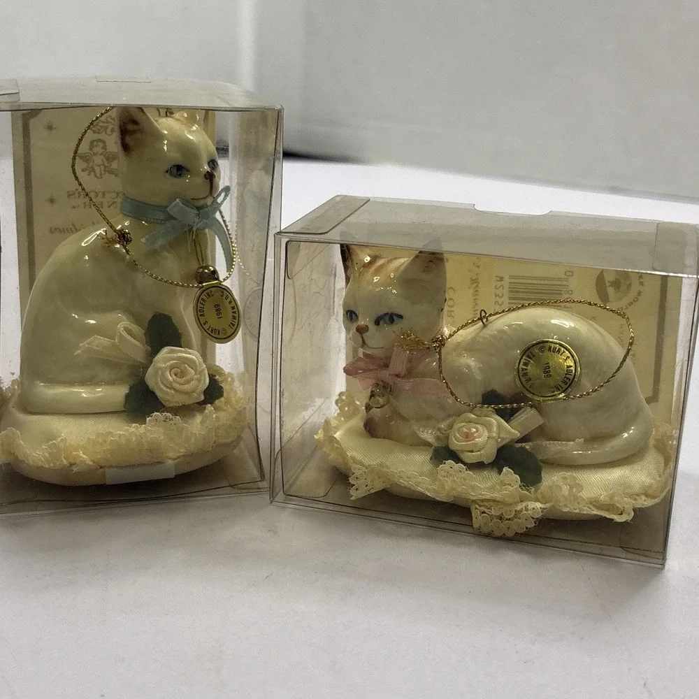 New Set of 2 Vintage Kurt S Adler  Kitty Cat Christmas Ornaments 3.5